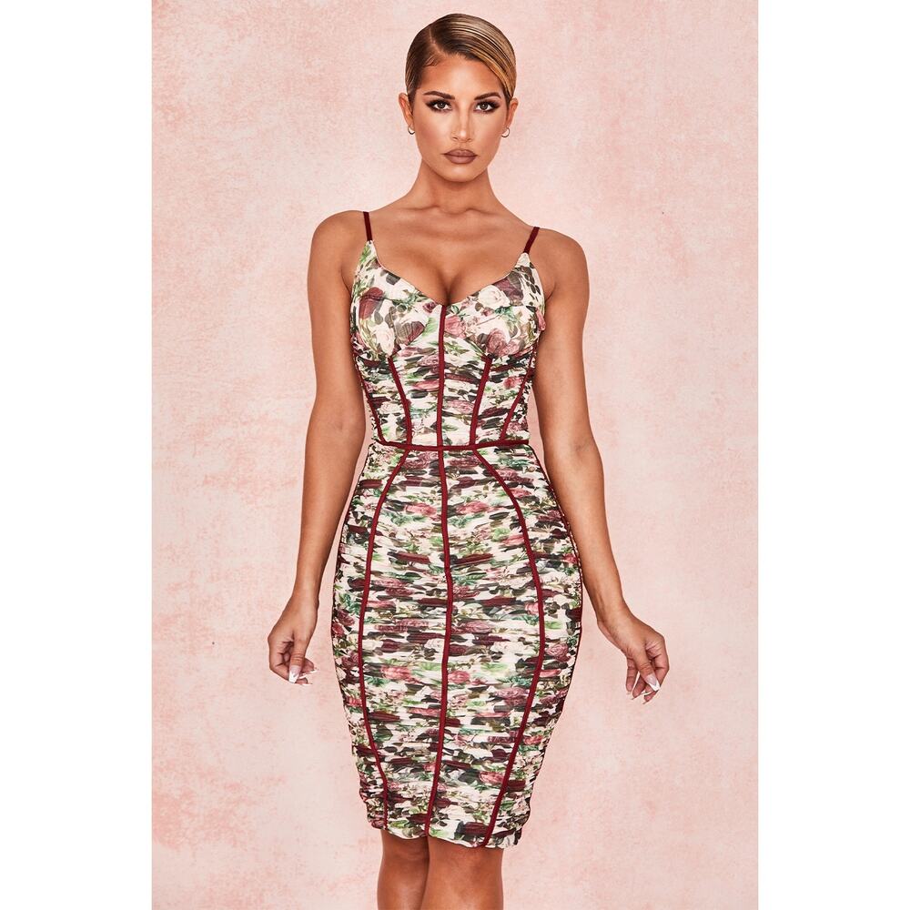 House of CB Sable vintage floral ruched corset dress